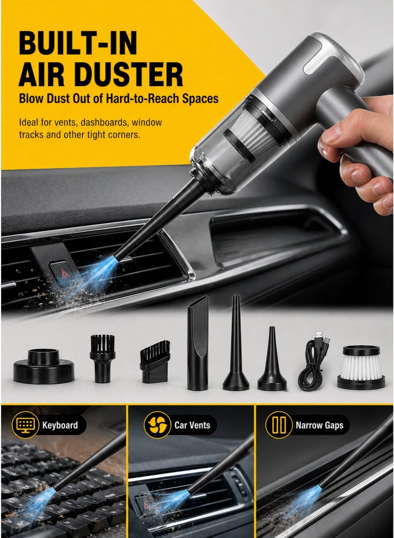 باندا مكنسة سيارة يدوية، شفط 15000 باسكال، مكنسة صغيرة لاسلكية مع منفاخ هواء 4 في 1، قابلة للشحن عبر Type-C بمحرك بدون فرش للسيارة والمنزل والمكتب - Image 5
