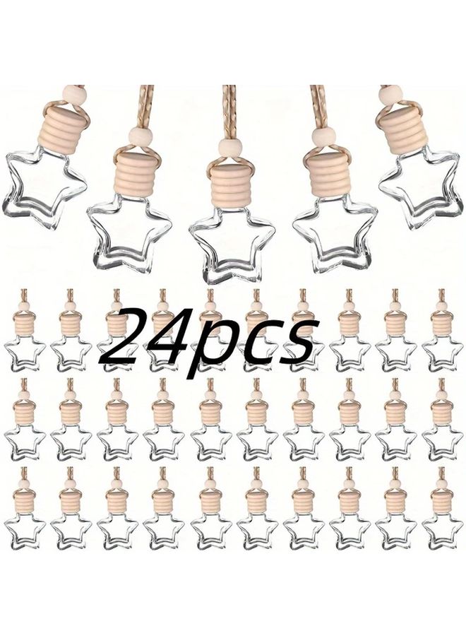 24pcs Star Shaped Car Air Freshener Empty Glass Bottles With Wooden Caps - Image 1