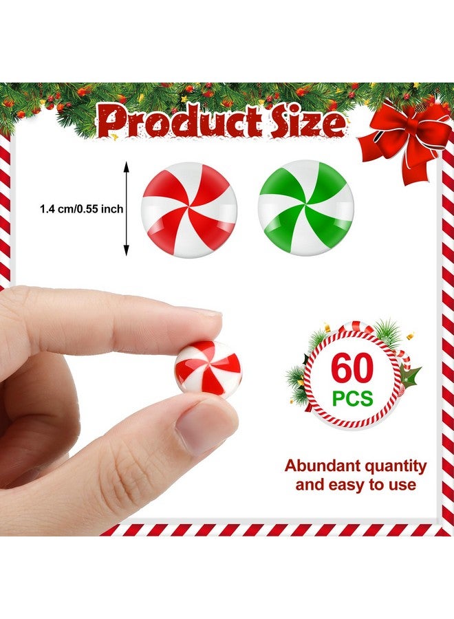 Giegxin 60 Pcs Christmas Candy for Crafts Plastic Fake Candy Decor Peppermint Ornaments Rainbow Mini Faux Candy for Tree Hanging DIY Xmas Decor Party Decoration Craft (Red Green Windmill,Small) - Image 2