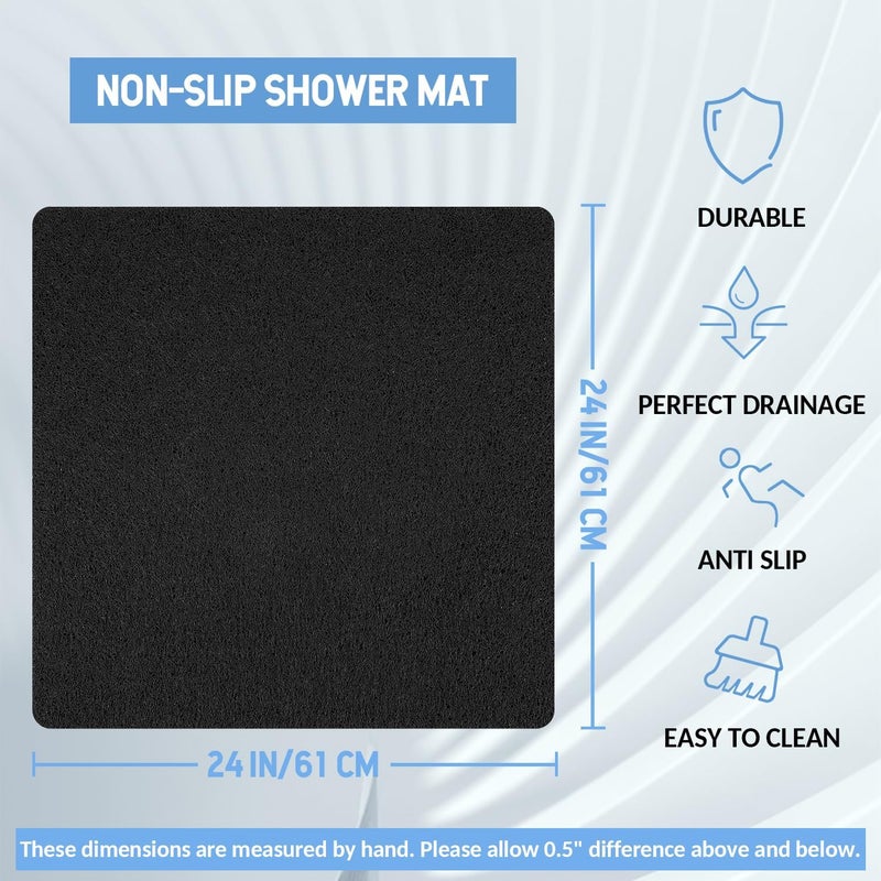 Hargiis Non-Slip Bathtub Mat, Anti Slip Shower Mat, Fast Drying Bathtub Mats, Foot Scrubber Mat, Anti Slip Mat for Tub, Floor, Bathroom, Kitchen, Home, Hotel (Black 24"×24") - Image 2