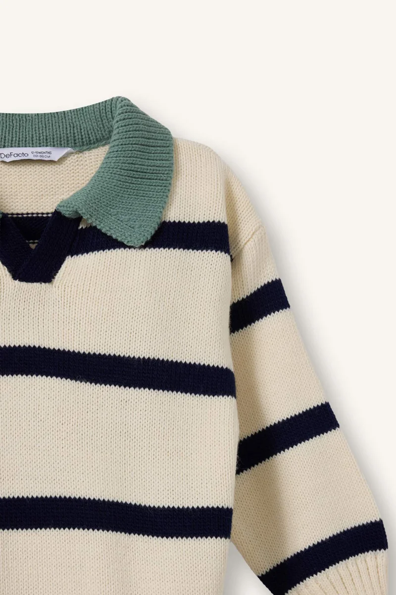 ديفاكتو Baby Boy Regular Fit Striped Apache Neck Pullover