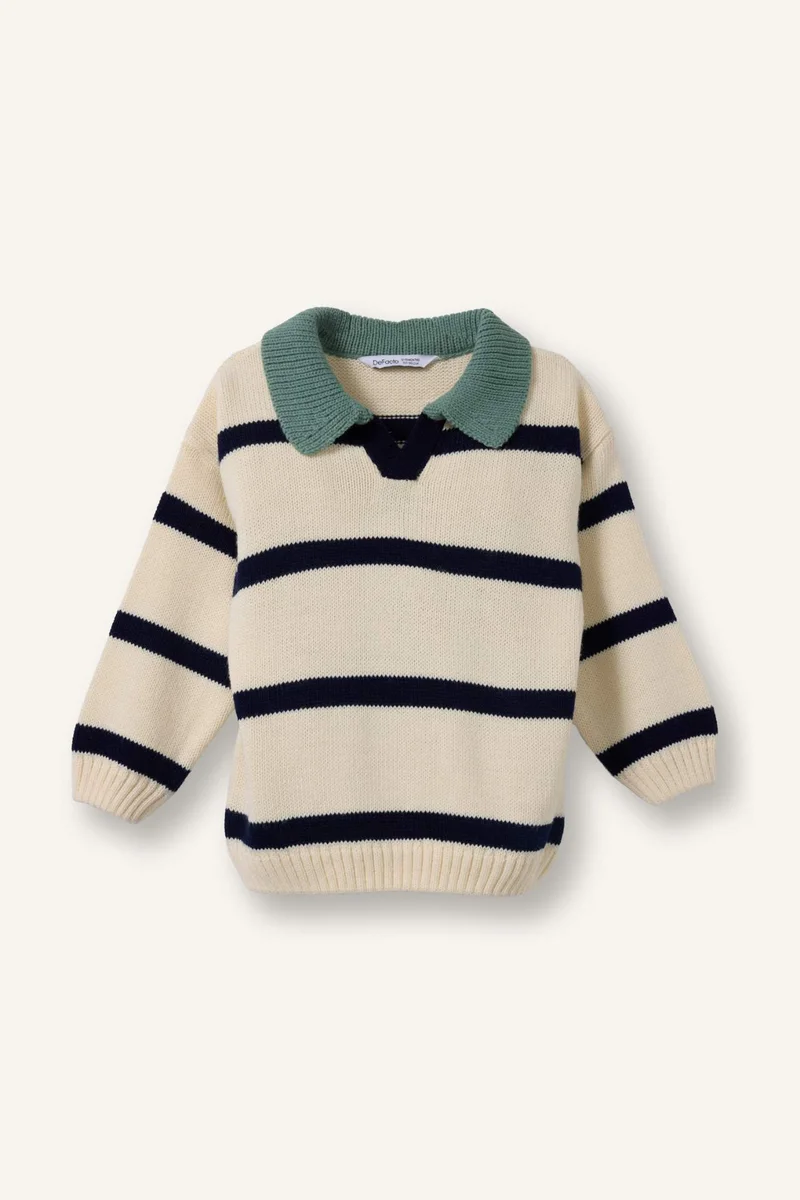 ديفاكتو Baby Boy Regular Fit Striped Apache Neck Pullover