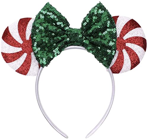 CLGIFT Minnie ears: Red peppermint, Silver gold blue, Rainbow Sparkle, Red Sequin (Christmas Candy Cane, Handmade, Hairband, For adult women, 1 Count) - Image 1