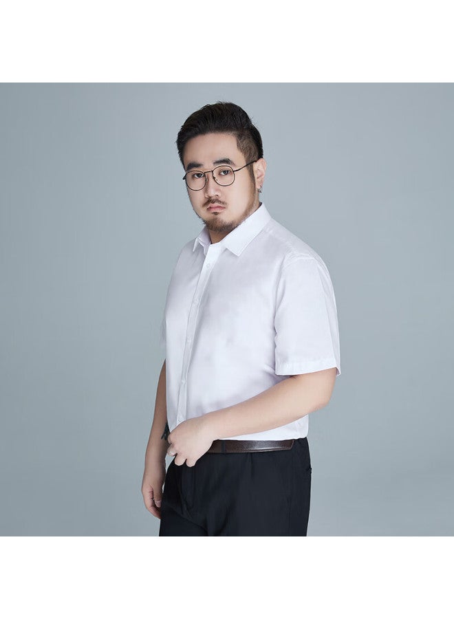Ayoupang Ayoo Plus Size Wrinkle-free Formal Short-sleeve Shirt For Men, Loose-fitting Non-iron Solid Color Business Casual Elastic Large White Dress Shirt - Image 2