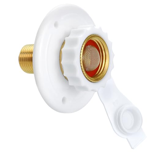 ExcelFu RV Water Inlet ReplacementRV City Water Inlet with Check ValveCity Water Fill Inlet Flange Brass Fresh City Water Inlet Connection for RV Camper Trailer Marine MotorhomeWhite - Image 1