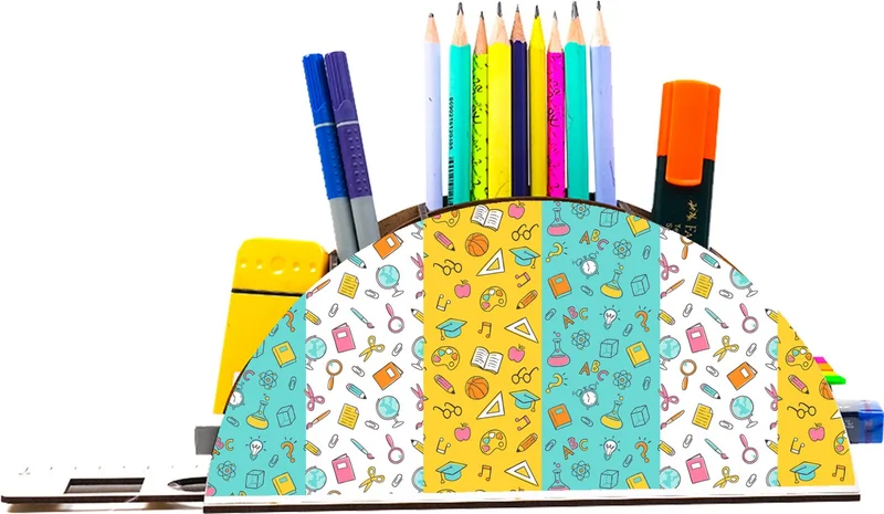 نوتبا Wooden Stationery Icon Rainbow Ruler Desktop Pen Holder Box Organizer For Kids GK114