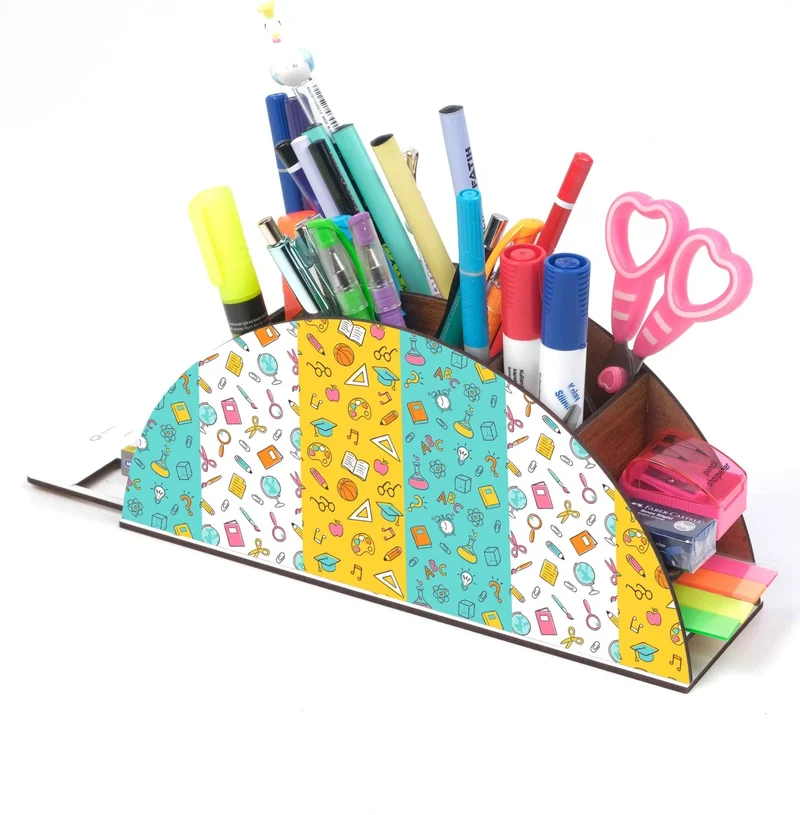 نوتبا Wooden Stationery Icon Rainbow Ruler Desktop Pen Holder Box Organizer For Kids GK114
