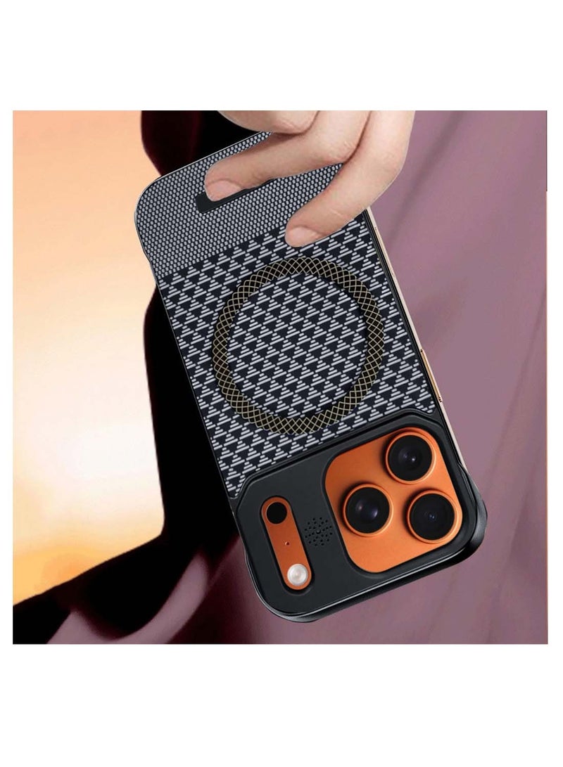 Wtech Apple iPhone 17 Pro Max 5G 2025 Magnetic Metal Frameless Fabric Texture Slim PC Magsafe Case Cover (MCCPSN) - Black/White - Image 2