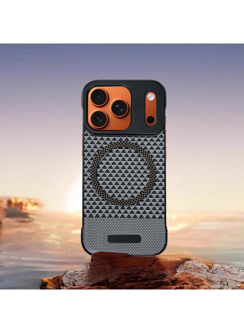 Wtech Apple iPhone 17 Pro Max 5G 2025 Magnetic Metal Frameless Fabric Texture Slim PC Magsafe Case Cover (MCCPSN) - Black/White - Image 4