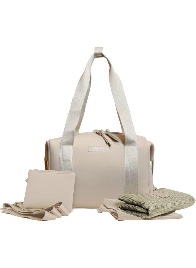 BUNSO Baby Diaper Bag Tote - Premium Neoprene Baby Bag for Mom with Portable Changing Pad & Pouch - Lightweight and Water-Resistant Diaper Tote