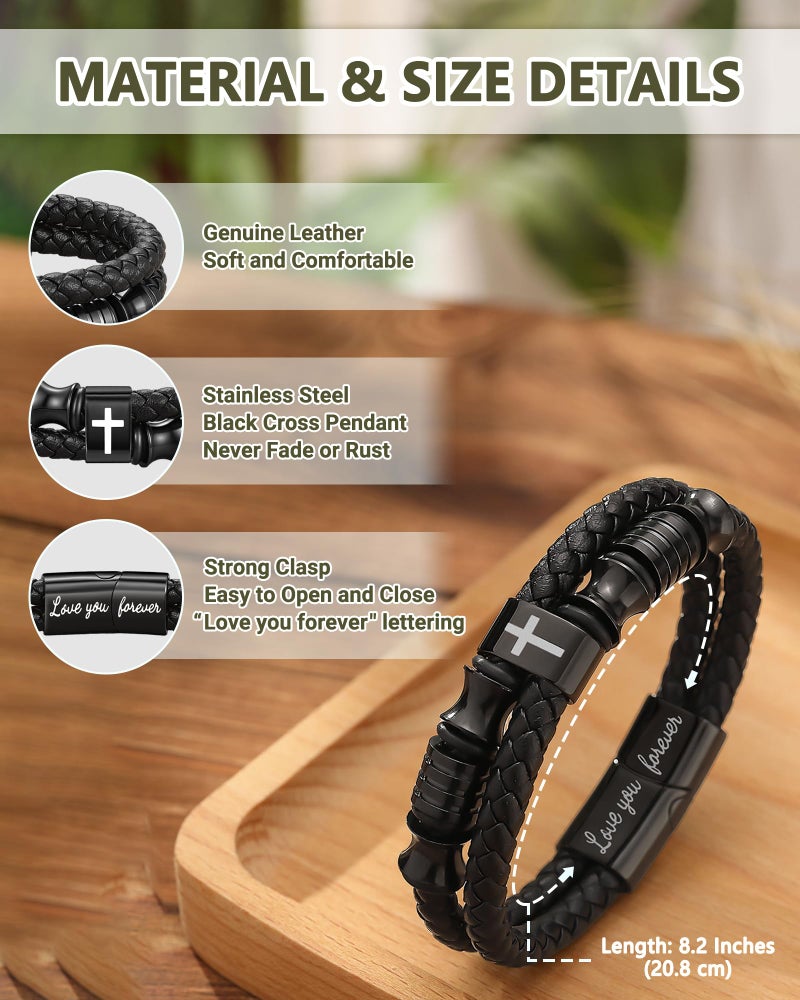 UNGENT THEM Leather Christian Cross Bracelet for Men Religious Catholic Baptism Confirmation Birthday Christmas Gifts for Teenage Teen Boys Ideas 12 14 16 18 13 15 Stocking Stuffers - Image 4
