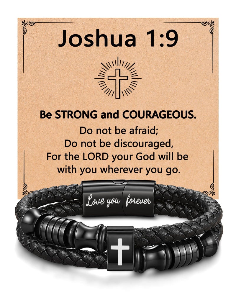 UNGENT THEM Leather Christian Cross Bracelet for Men Religious Catholic Baptism Confirmation Birthday Christmas Gifts for Teenage Teen Boys Ideas 12 14 16 18 13 15 Stocking Stuffers - Image 1