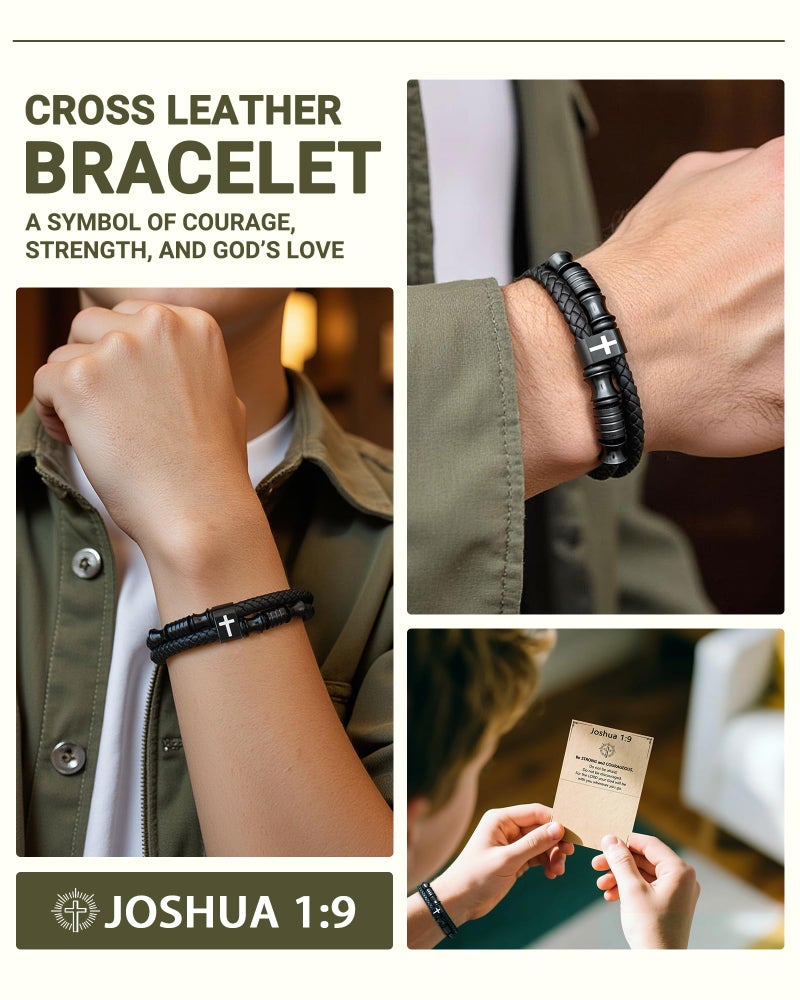 UNGENT THEM Leather Christian Cross Bracelet for Men Religious Catholic Baptism Confirmation Birthday Christmas Gifts for Teenage Teen Boys Ideas 12 14 16 18 13 15 Stocking Stuffers - Image 2