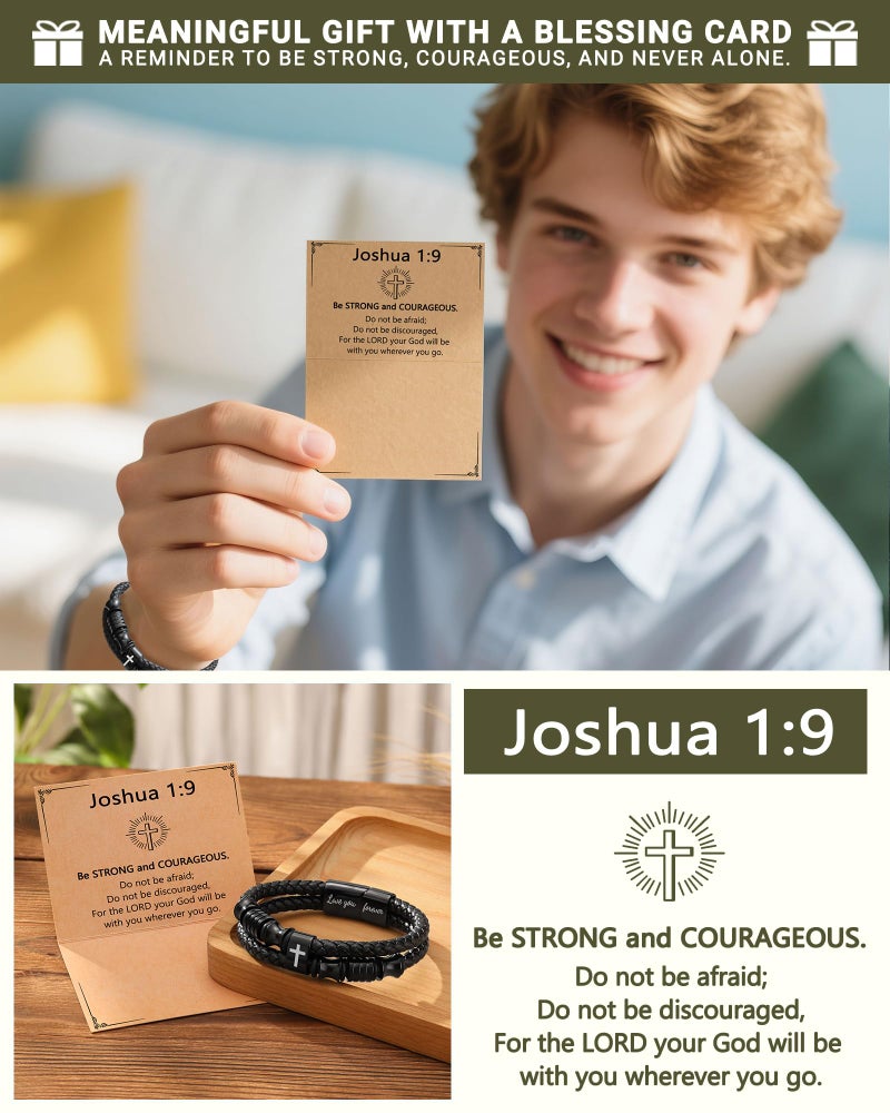 UNGENT THEM Leather Christian Cross Bracelet for Men Religious Catholic Baptism Confirmation Birthday Christmas Gifts for Teenage Teen Boys Ideas 12 14 16 18 13 15 Stocking Stuffers - Image 5