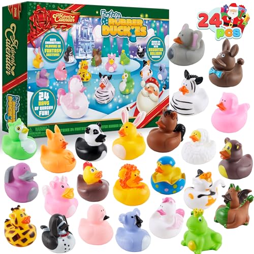 JOYIN 2025 Christmas Advent Calendar Ducks Rubber Ducks for Boys Girls Kids and Toddlers Party Favor Xmas Gifts Rubber Ducky Bath Toys Kids Xmas Fun Ducks 24 Days Christmas Countdown - Image 1