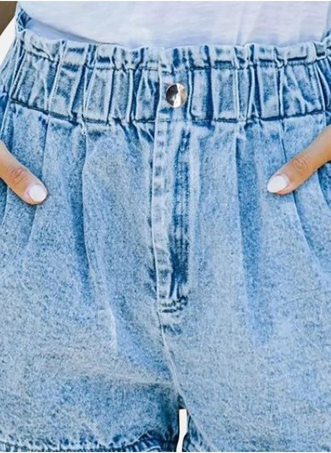 يونيكي Blue Solid Denim Shorts