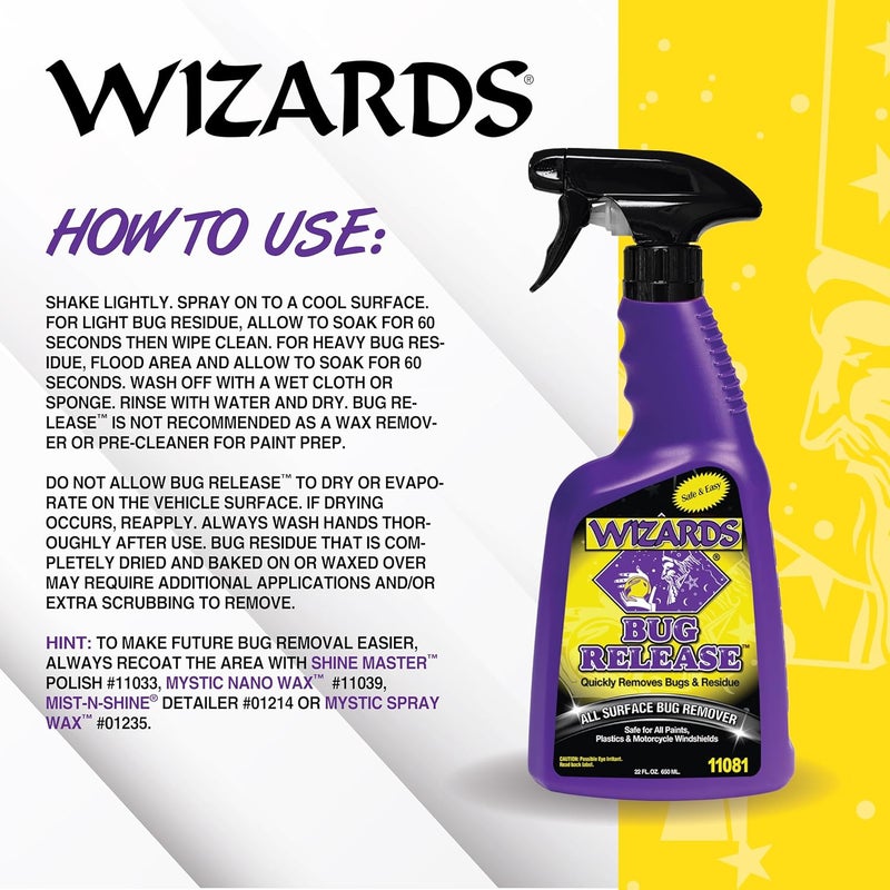 WIZARDS Bug Release - All Surface Bug Remover and Wash for All Vehicles - Softens and Neutralizes Acidic Bug Protein - Doubles as Spot Cleaner and Pre-Soak Car Cleaner - 22 Fl Oz - Image 3
