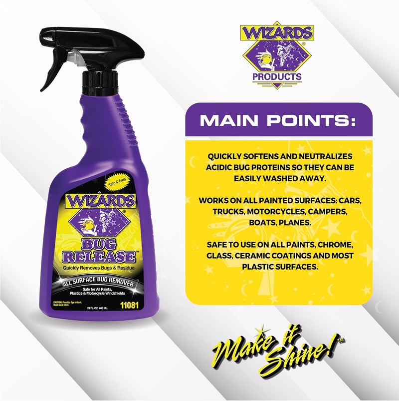 WIZARDS Bug Release - All Surface Bug Remover and Wash for All Vehicles - Softens and Neutralizes Acidic Bug Protein - Doubles as Spot Cleaner and Pre-Soak Car Cleaner - 22 Fl Oz - Image 4