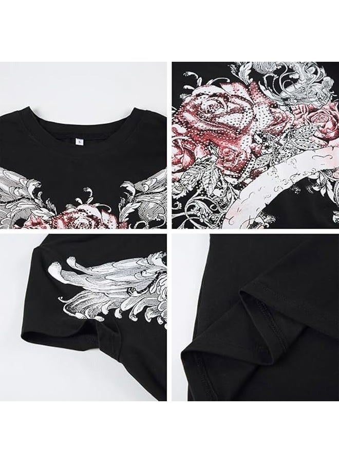 MANGMAO Grunge Shirts 2000s Clothing Women Vintage Graphic Tees Y2k Short Sleeve Goth Tops Teens Emo Clothes Streetwear, Black Red, S - Image 4