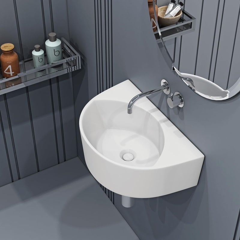 SYON Syon NIKO Premium Ceramic Table Top Wall Mount Wash Basin 17 inch X 11 inch  - Image 2