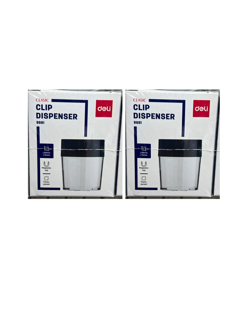 Deli 2 PCS Clip Dispenser Clear/Black /Deli Magnetic Paper Clip Dispenser - Image 1