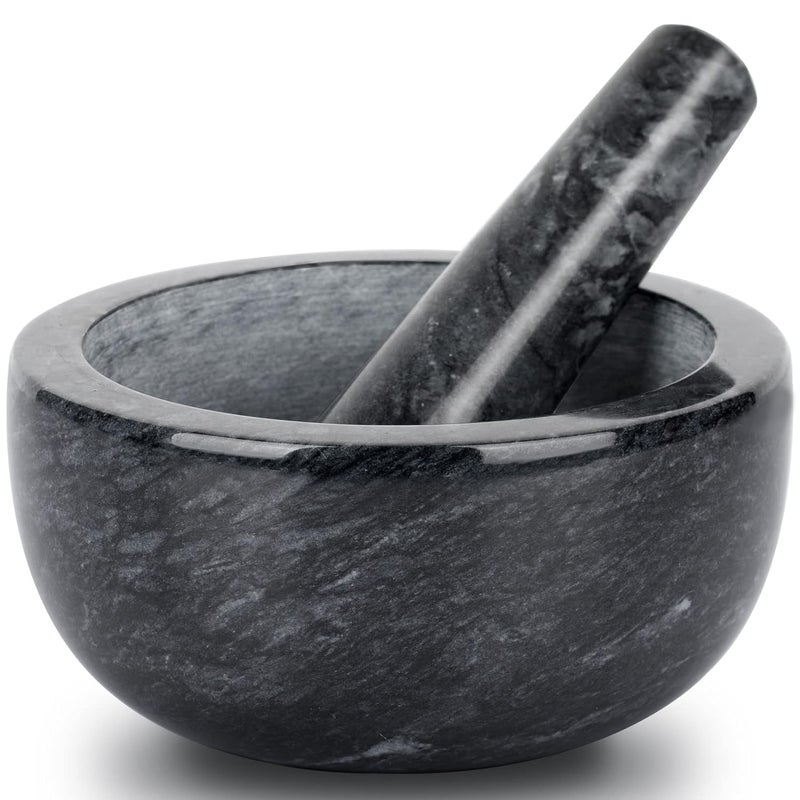 Tera Marble Mortar and Pestle Set Large Solid Stone Grinder Spice Herb Grinder Pill Crusher Black Diameter 55