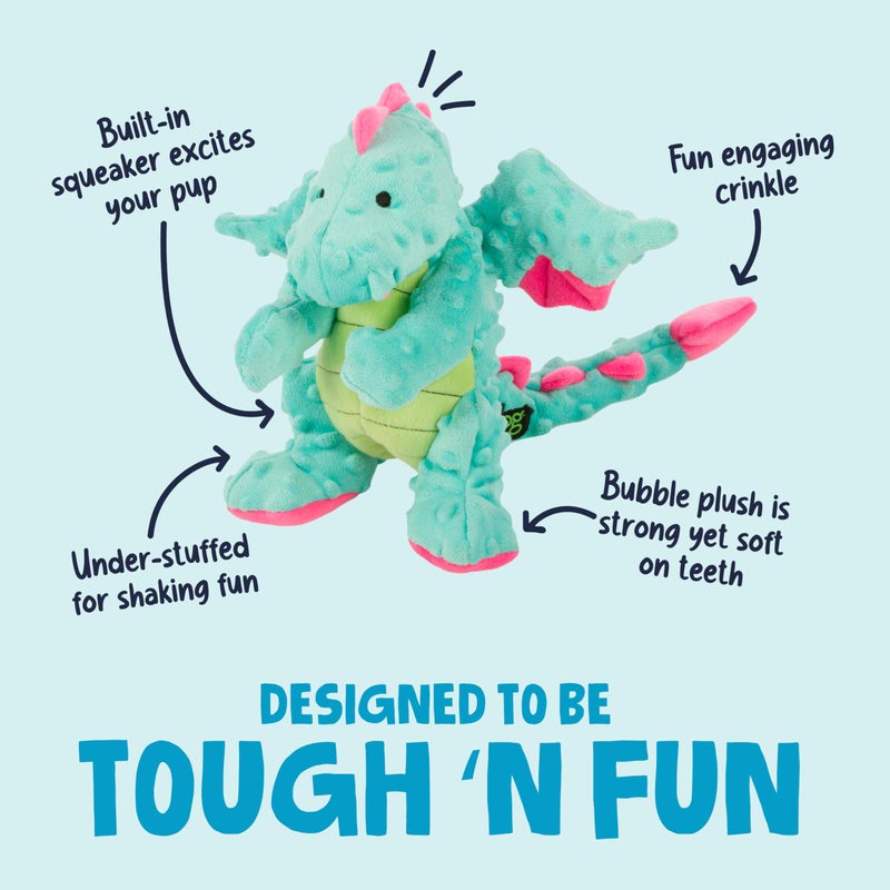 goDog Dragons Squeaky Plush Dog Toy with Chew Guard Technology, Durable Fabric & Squeaker for Active Play, Seafoam, Large - Image 2