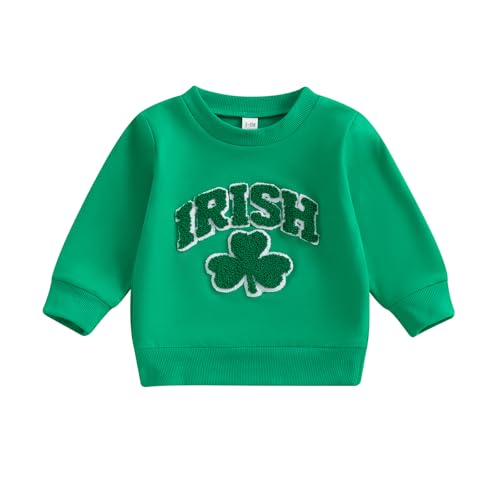 Lamuusaa Toddler Baby Girl Boy St. Patricks Day Outfit Irish Shamrock Embroidery Sweatshirt Pullover Shirts 6M-4T (Green, 3-4 Years) - Image 1