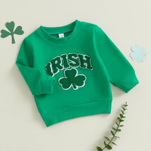Lamuusaa Toddler Baby Girl Boy St. Patricks Day Outfit Irish Shamrock Embroidery Sweatshirt Pullover Shirts 6M-4T (Green, 3-4 Years) - Image 3
