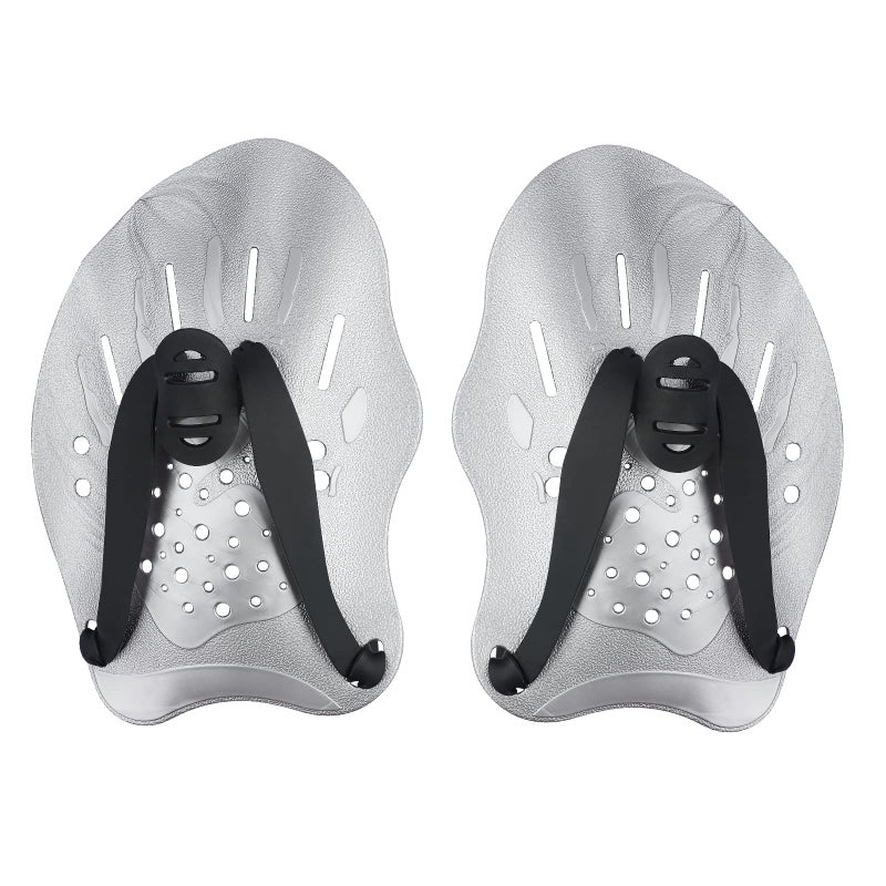 Grstltd Swimming Paddles for Hands Swim Training Hand Paddles with Adjustable Straps for Adults and Kids Unisex Professional Swimming Accessories 1 Pair Silver - Image 2