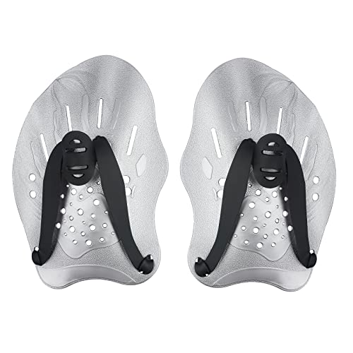 Grstltd Swimming Paddles for Hands Swim Training Hand Paddles with Adjustable Straps for Adults and Kids Unisex Professional Swimming Accessories 1 Pair Silver - Image 1