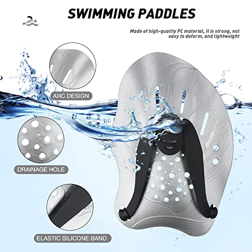 Grstltd Swimming Paddles for Hands Swim Training Hand Paddles with Adjustable Straps for Adults and Kids Unisex Professional Swimming Accessories 1 Pair Silver - Image 3
