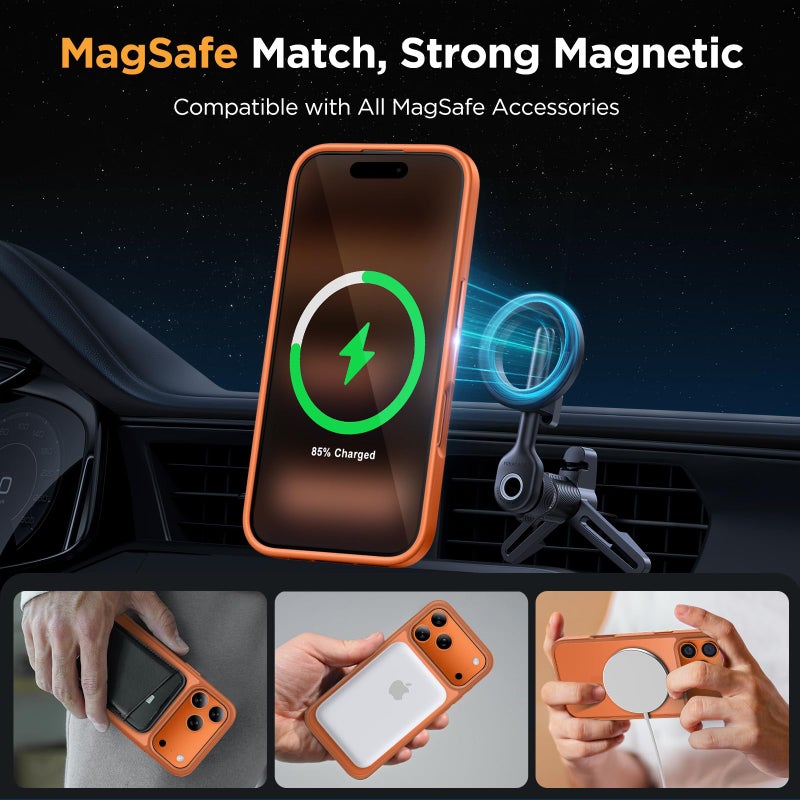 Miracase Magnetic for iPhone 17 Pro Case 6.3" with Screen Protector, [Compatible with MagSafe] Military-Grade Protection, Anti-Fingerprint, Slim Thin Phone Case for 17 Pro Cover, Orange - Image 4