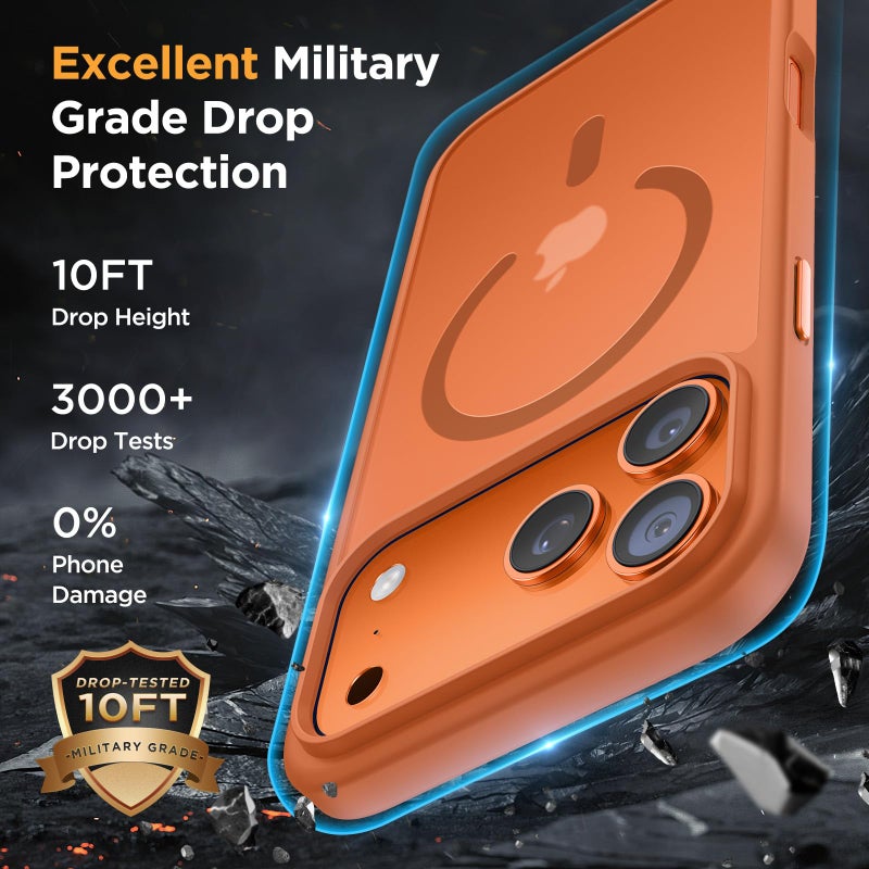 Miracase Magnetic for iPhone 17 Pro Case 6.3" with Screen Protector, [Compatible with MagSafe] Military-Grade Protection, Anti-Fingerprint, Slim Thin Phone Case for 17 Pro Cover, Orange - Image 5