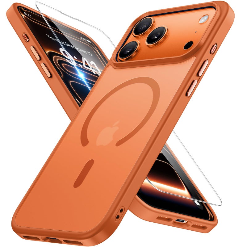 Miracase Magnetic for iPhone 17 Pro Case 6.3" with Screen Protector, [Compatible with MagSafe] Military-Grade Protection, Anti-Fingerprint, Slim Thin Phone Case for 17 Pro Cover, Orange - Image 1