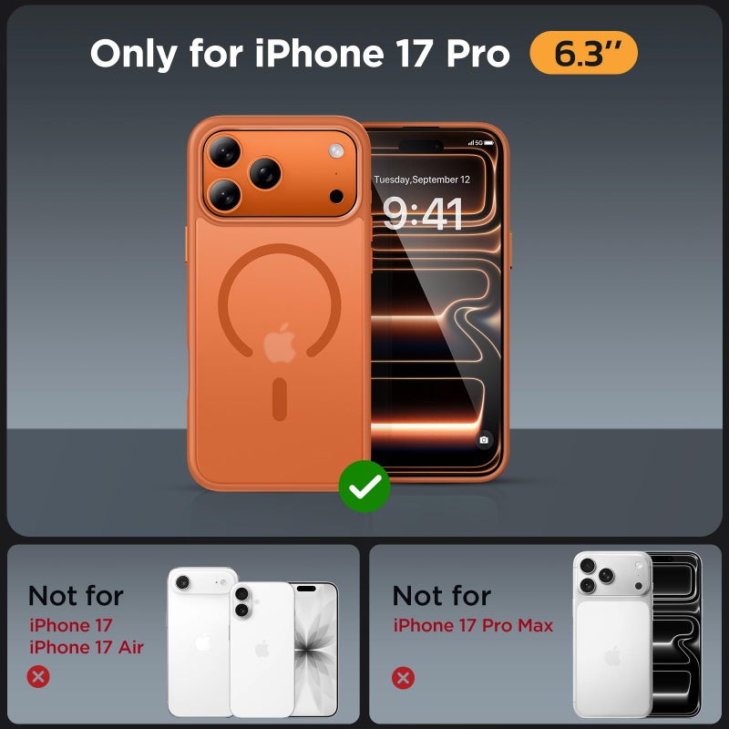 Miracase Magnetic for iPhone 17 Pro Case 6.3" with Screen Protector, [Compatible with MagSafe] Military-Grade Protection, Anti-Fingerprint, Slim Thin Phone Case for 17 Pro Cover, Orange - Image 2