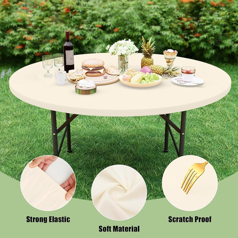 misaya 2 Packs Round Spandex Tablecloths, Stretch Elastic Tablecloth Cover Fitted for 45"-56" Round Tables, Waterproof Polyester Washable Table Cloth for Dining, Party, Outdoor and Indoor, Champagne - Image 5