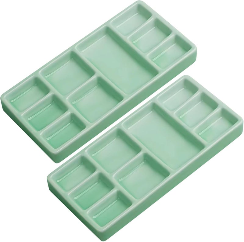Generic Ceramic Palette Set, 7 in Green Porcelain Watercolor Painting Mixing Tray, Grid Layout, 2 Count - Image 1