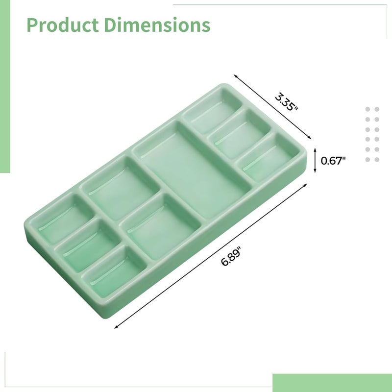 Generic Ceramic Palette Set, 7 in Green Porcelain Watercolor Painting Mixing Tray, Grid Layout, 2 Count - Image 5