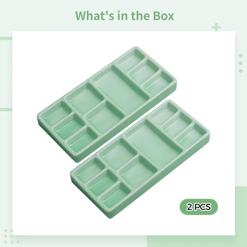 Generic Ceramic Palette Set, 7 in Green Porcelain Watercolor Painting Mixing Tray, Grid Layout, 2 Count - Image 4