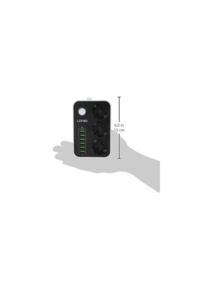 LDNIO SE3631 Power Strip 3 Power Sockets and 6 USB Ports - Black  - Image 3