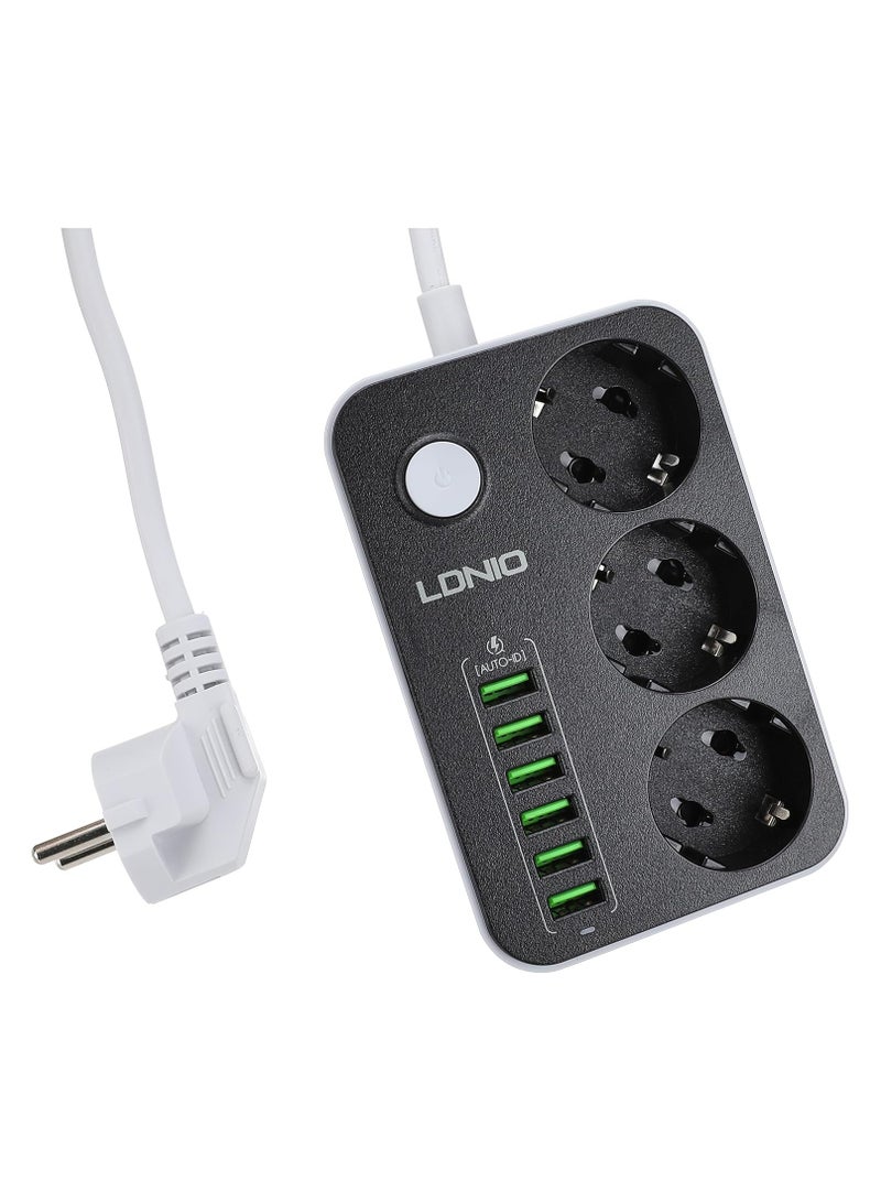 LDNIO SE3631 Power Strip 3 Power Sockets and 6 USB Ports - Black  - Image 1