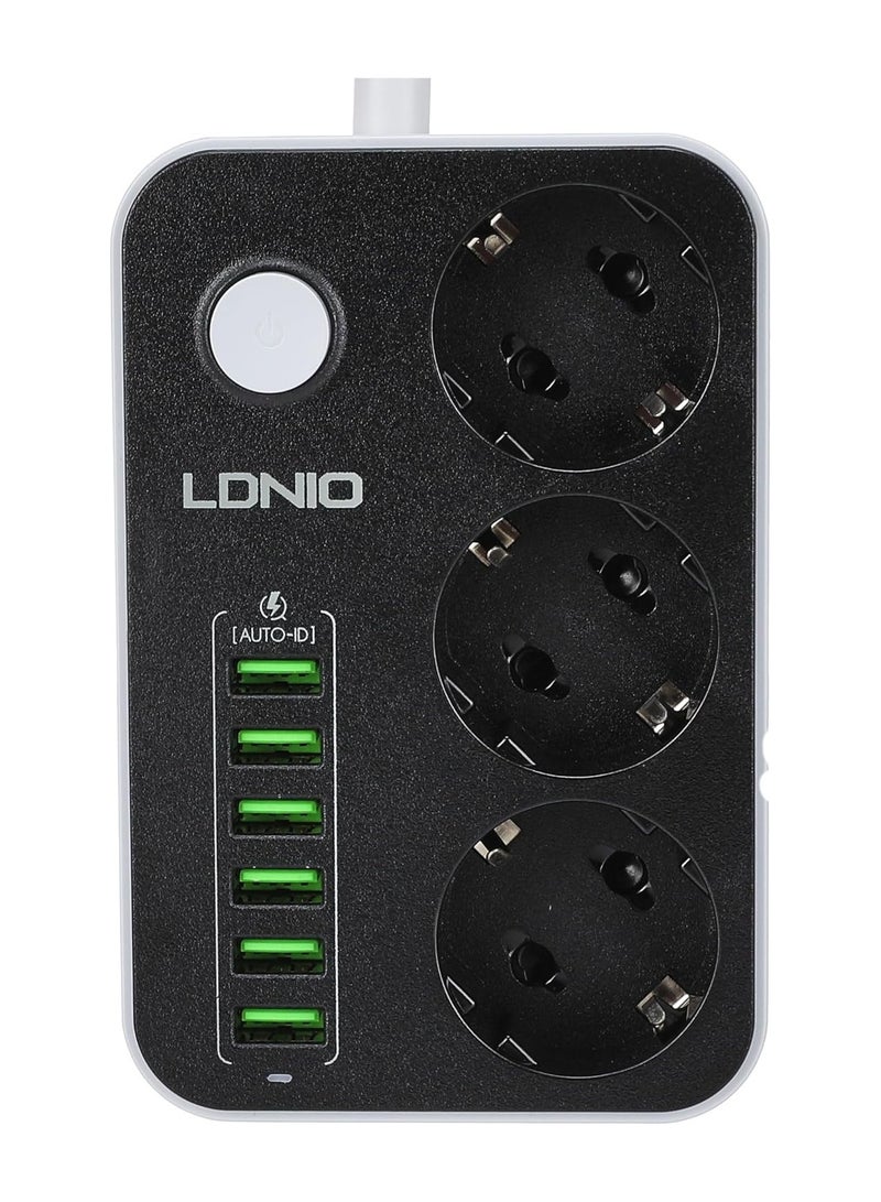 LDNIO SE3631 Power Strip 3 Power Sockets and 6 USB Ports - Black  - Image 2