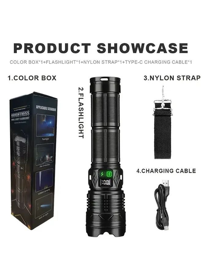 Black Dual Head Portable Flashlight Long Range Searchlight for Outdoor Emergency Work - Image 4