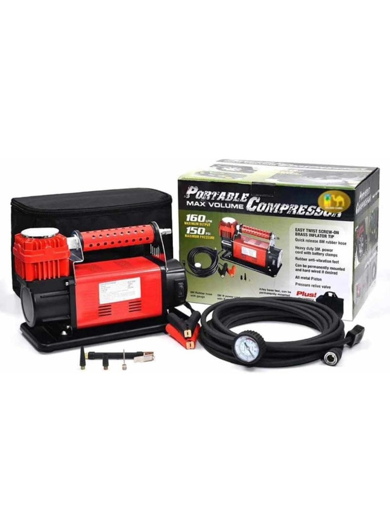 ضاغط هواء محمول، حجم أقصى 160 PSI، ضغط تشغيل 150 PSI، قوة 1.5 حصان، أحمر وأسود - Image 1