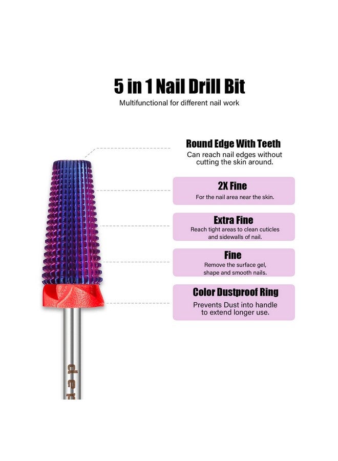 Depvko 5 In 1 Nail Drill Bits 332'' Carbide Tungsten Nail Bits Two Way Rotate Professional Advanced Safety Cuticle Bits For Nail Fast Remove For Manicure Pedicure Cuticle Gel Polishing(F Purple) - Image 3