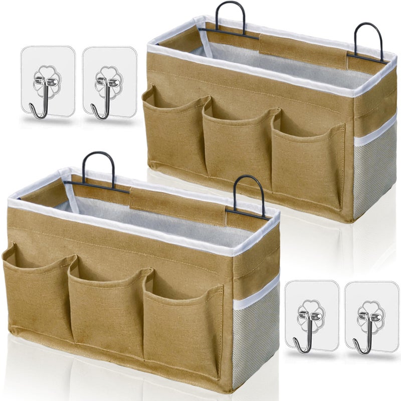 Kanrichu 2pcs 3pockets Large Wall Hanging Organizer Bag Linen Fabric Door Hanging Storage Baskets with Pockets Waterproof Bin for Kitchen Bedroom Office RV Camper Khaki2pcs - Image 2
