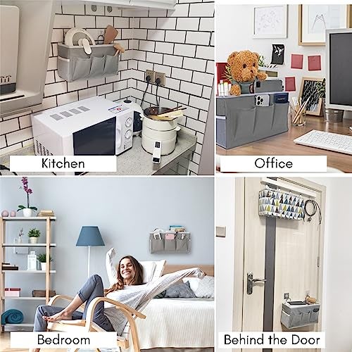 Kanrichu 2pcs 3pockets Large Wall Hanging Organizer Bag Linen Fabric Door Hanging Storage Baskets with Pockets Waterproof Bin for Kitchen Bedroom Office RV Camper Khaki2pcs - Image 3