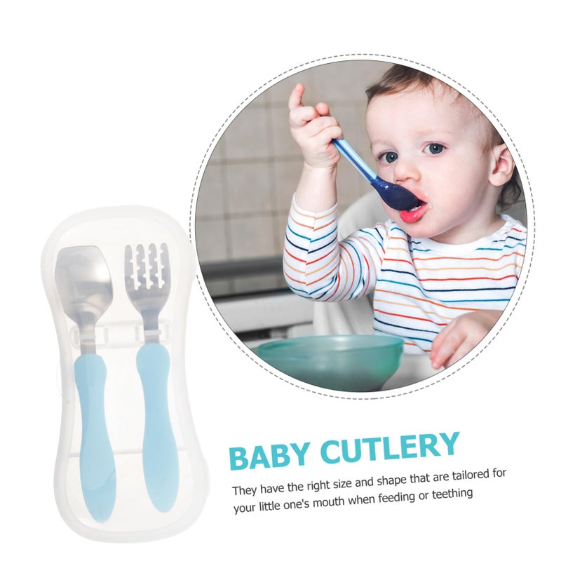Self Feeding Training Fork And Spoon Set With Storage Box For Toddlers Easy Carry - Image 3