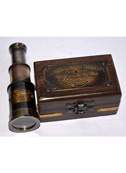 TIME Time Antique Commando Nautical Victorian Marine Brass Telescope with Wood Box 155x35x35 cm  - Image 4